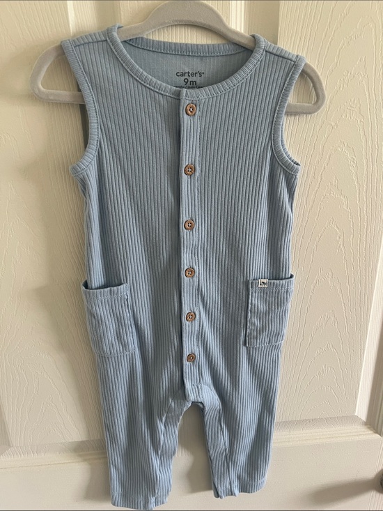 Carter's Other - Carter's Baby Blue Ribbed Button-Front Sleeveless Romper